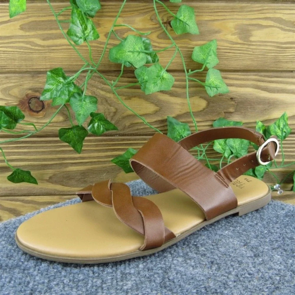 Time And Tru Women Ankle Strap Sandal Shoes‎ Brown Synthetic Size 7.5 Medium